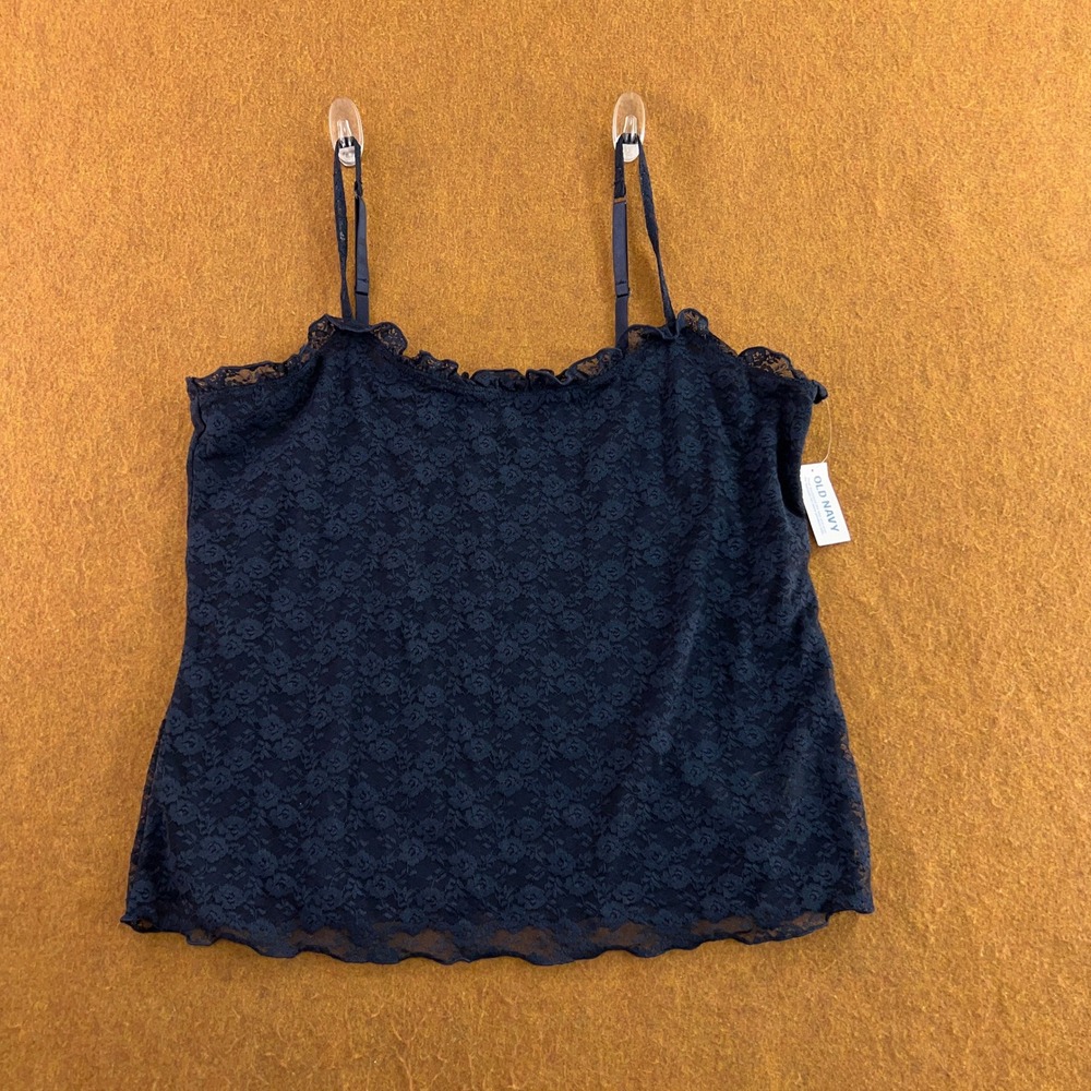 Old Navy Womens XL Tall Navy Blue Floral Lace Ruffle Trim Cami Tank Top NWT